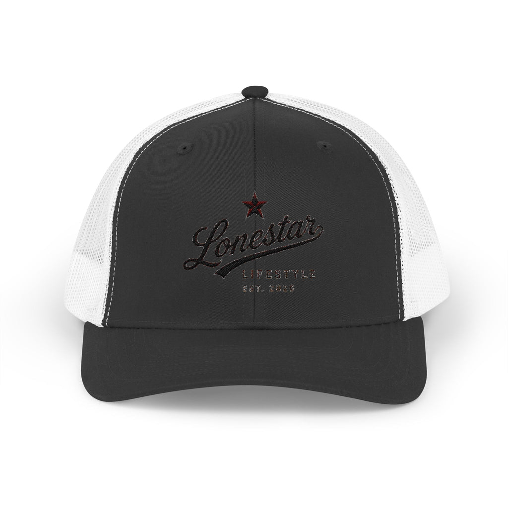 Lonestar Trucker Cap — Vintage Script Snapback Hat ("Lonestar Lifestyle EST. 2024")