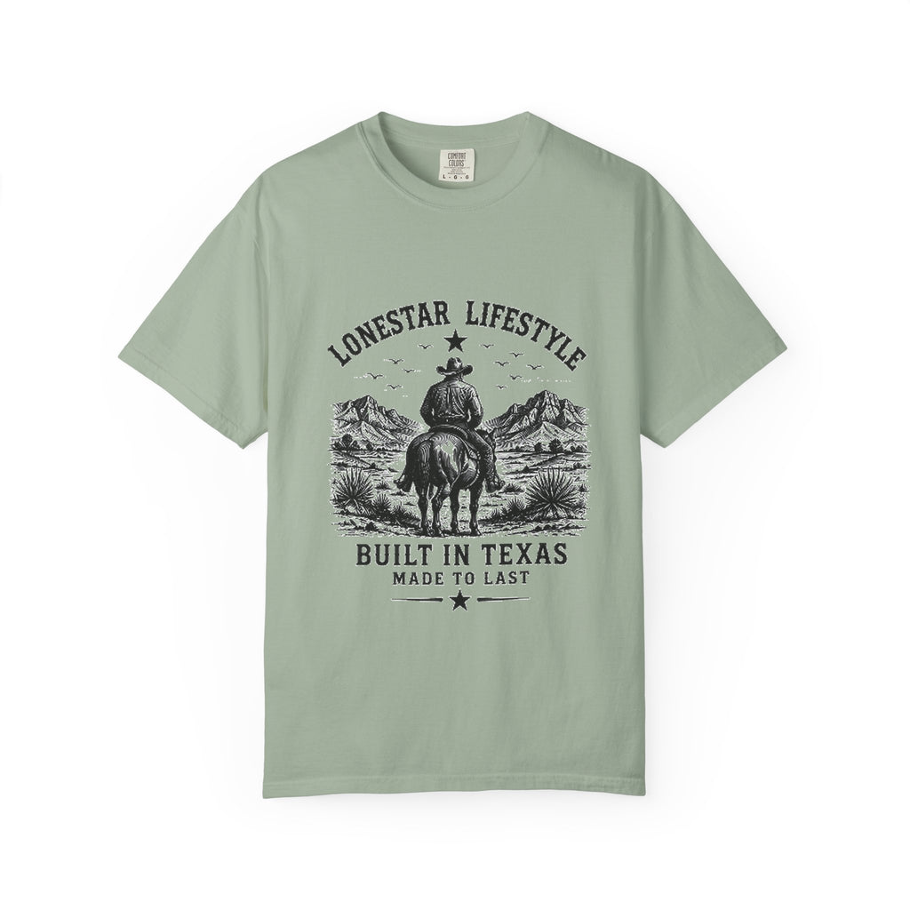 Texas Cowboy T-Shirt — "Lonestar Lifestyle: Built in Texas" Vintage Graphic