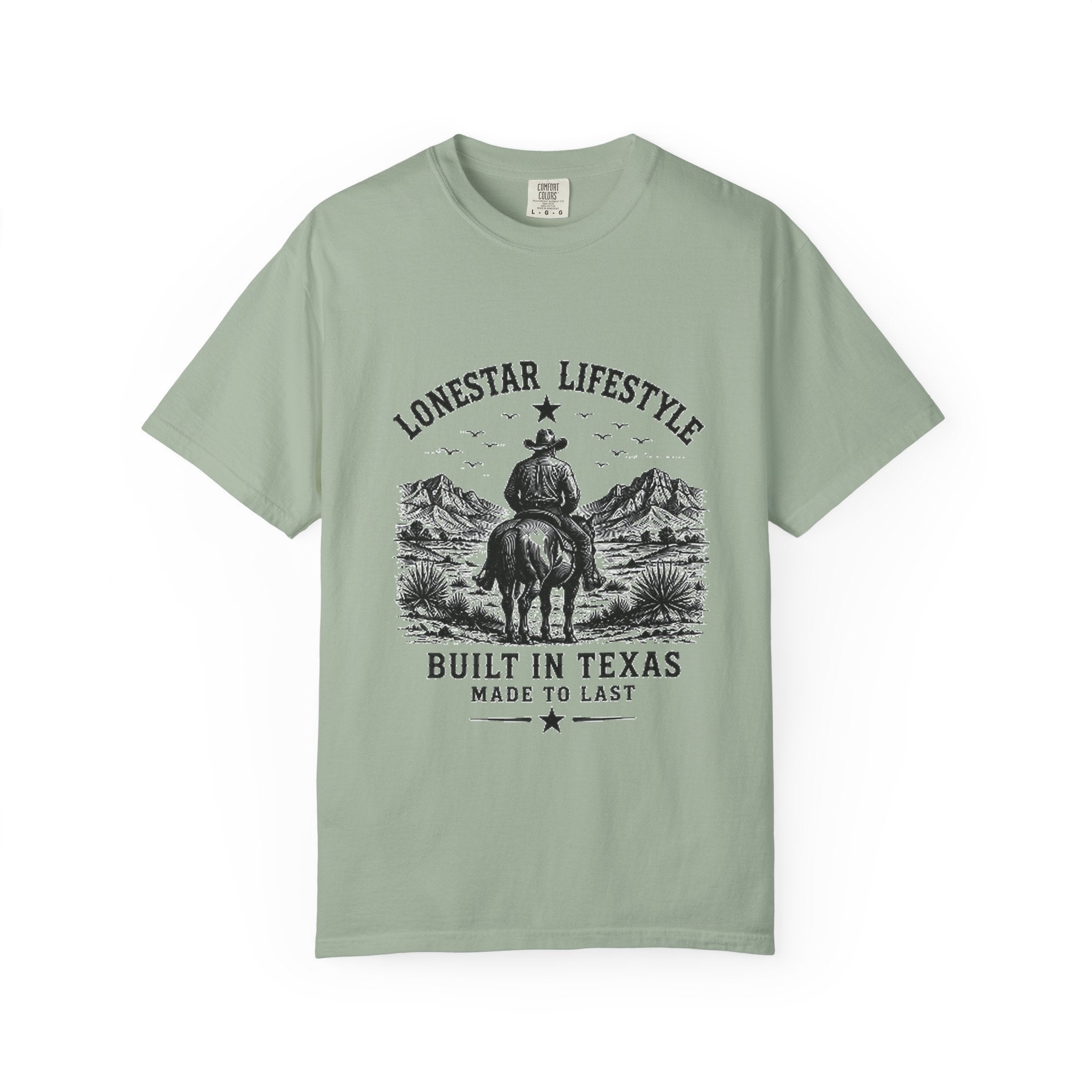 Texas Cowboy T-Shirt — "Lonestar Lifestyle: Built in Texas" Vintage Graphic